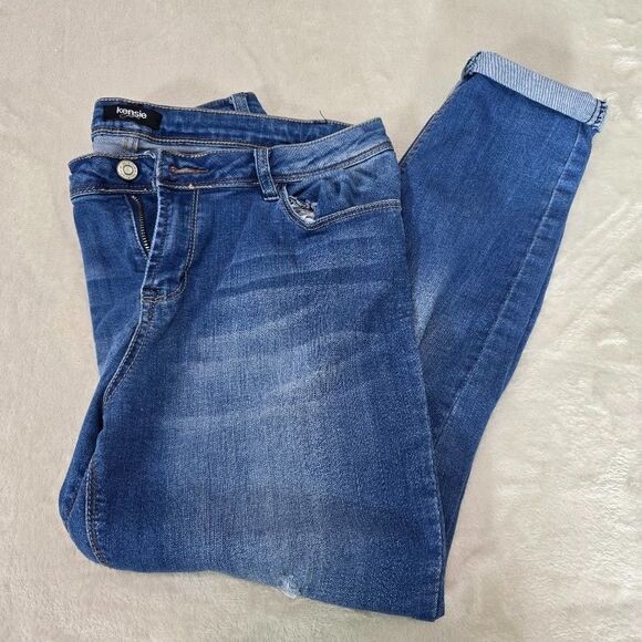 Kensie Jeans Effortless Ankle Jeans 12 Blue Mid Rise Stretch Denim Distressed - Picture 1 of 11